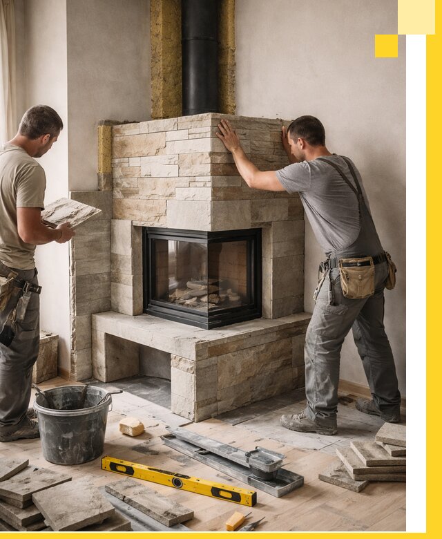 Угловые камины под ключ проект, монтаж и отделка в Еманжелинске