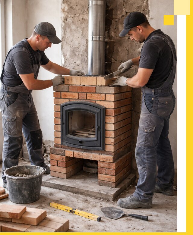 Монтаж печи камина под ключ в Еманжелинске с гарантией и пусконаладкой