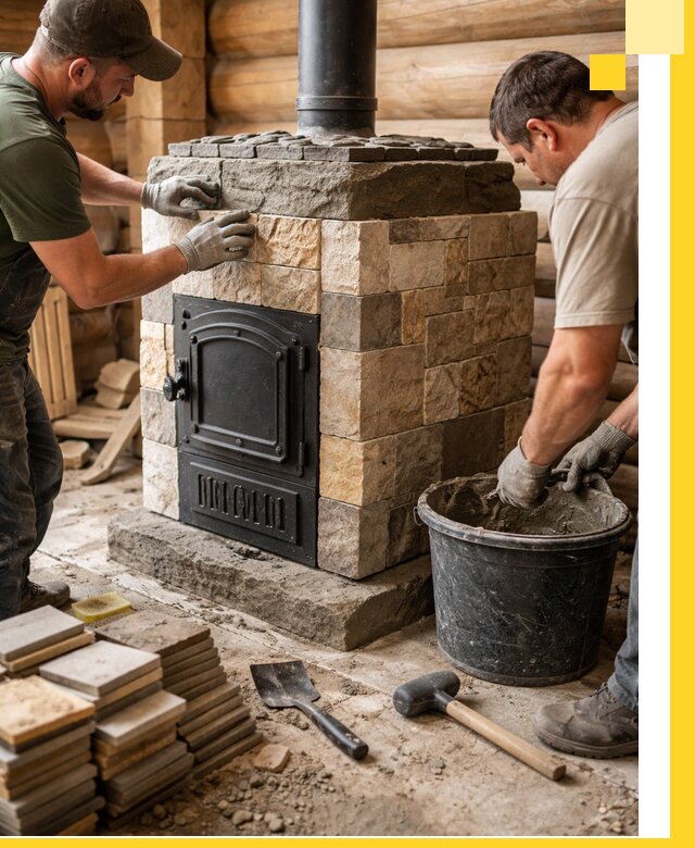 Облицовка банной печи под ключ в Еманжелинске: камень и плитка