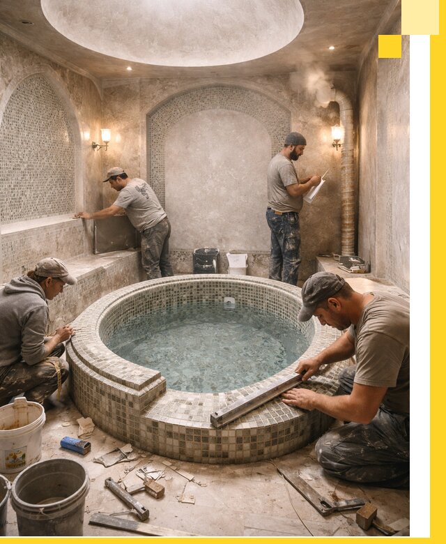 Профессиональное строительство хамама с бассейном в Еманжелинске под ключ