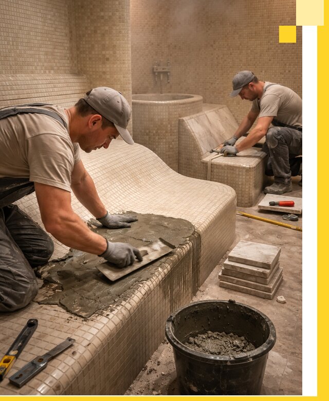 Лежаки для хамама под ключ в Еманжелинске, проект и монтаж